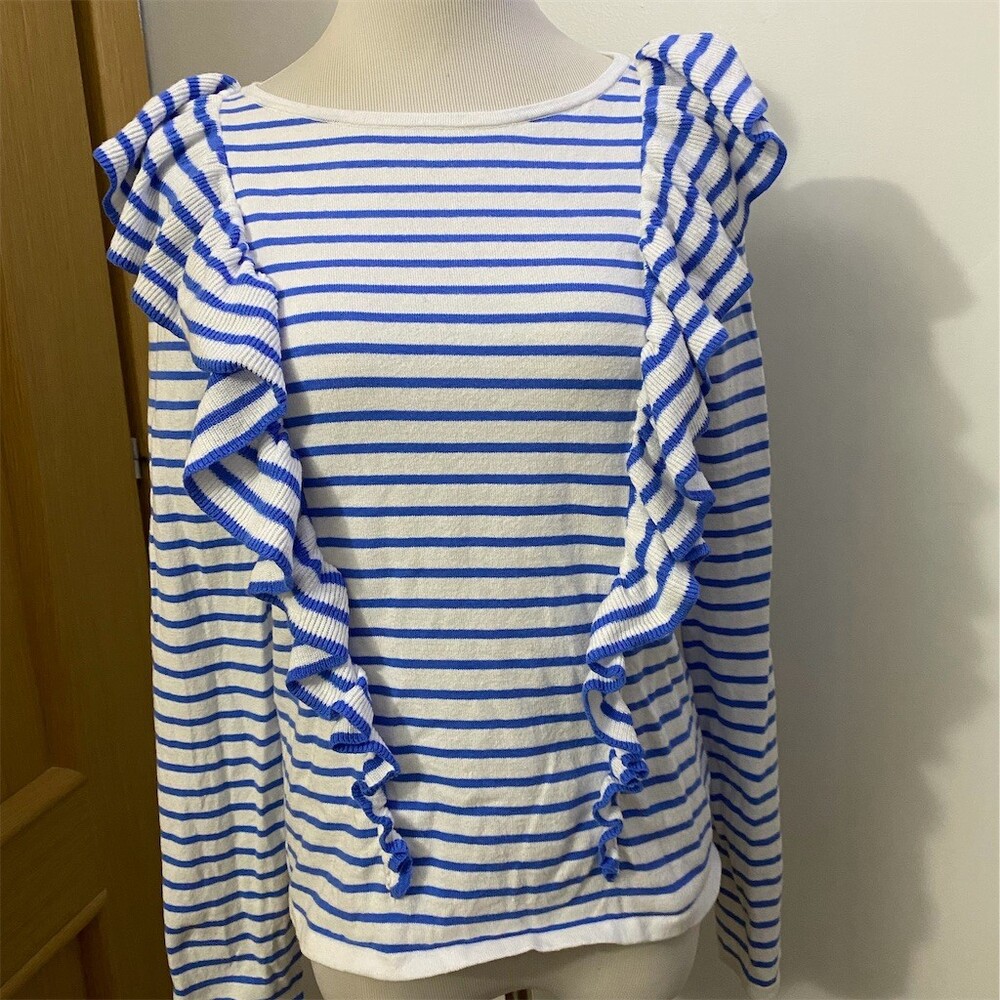 Lilly Pulitzer Sweater Top Womens Size S Blue White Striped Ruffle